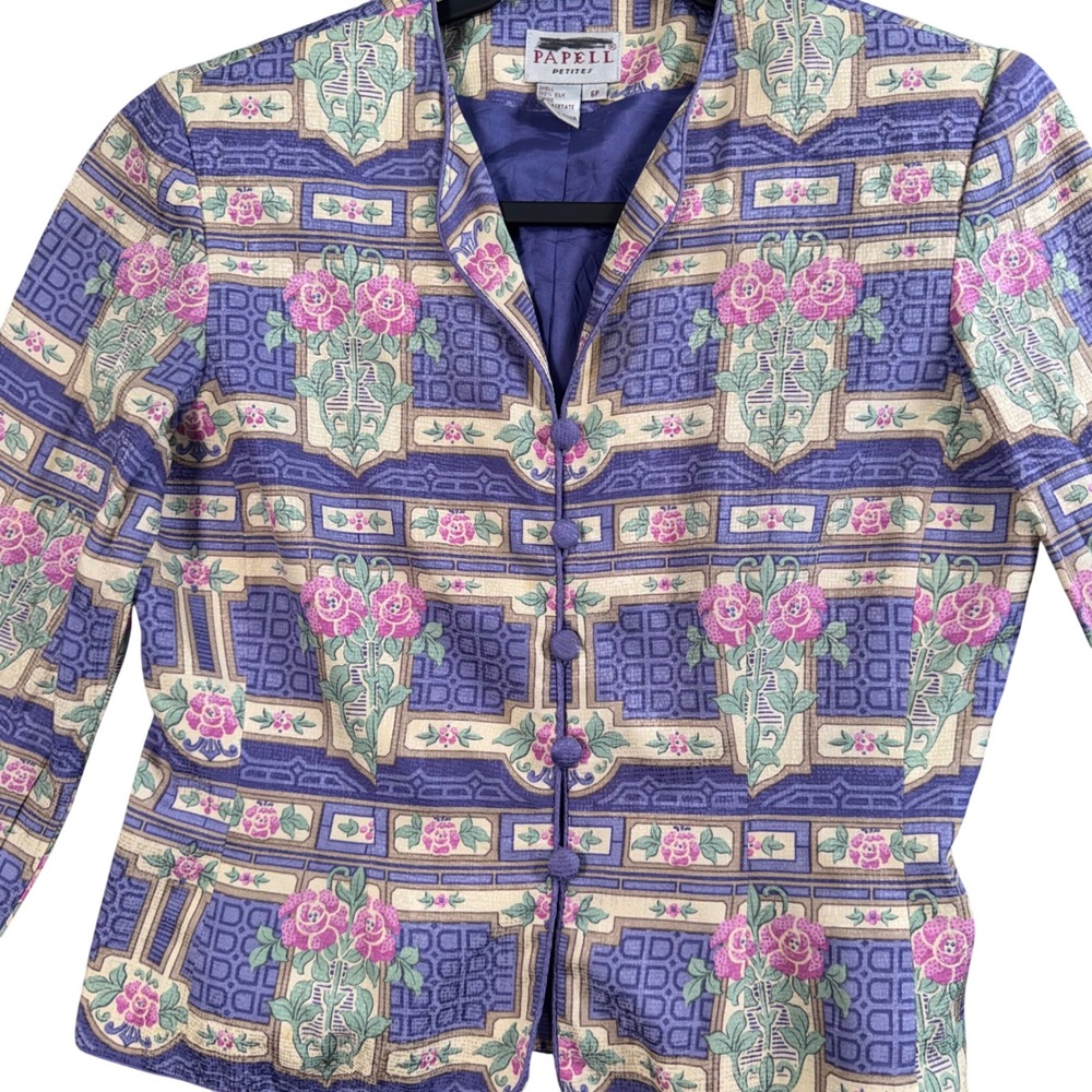 Vintage Silk Blazer Floral Baroque Whimsigoth Jacket Purple 90s Art Teacher 6P